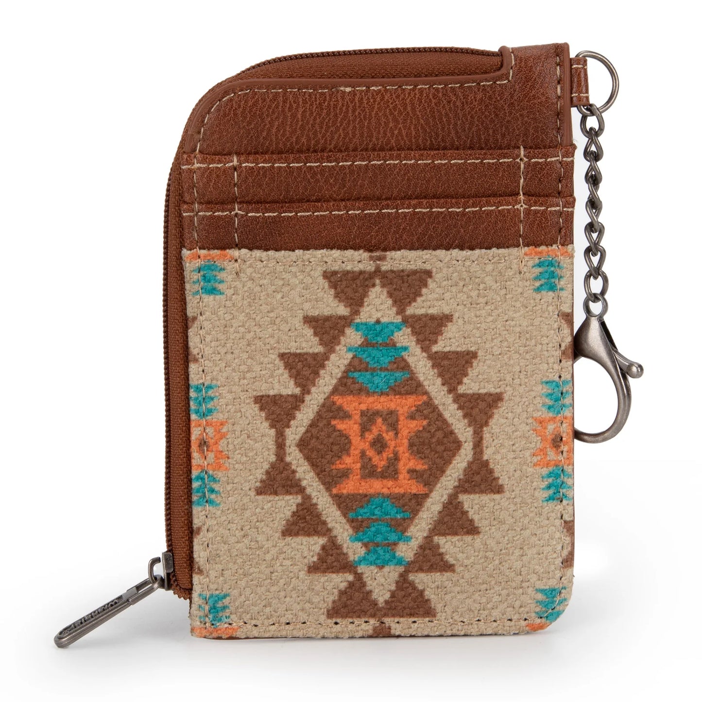 Wrangler WG2203-W005TN Southwestern Art Print Mini Zip Card Case -Tan